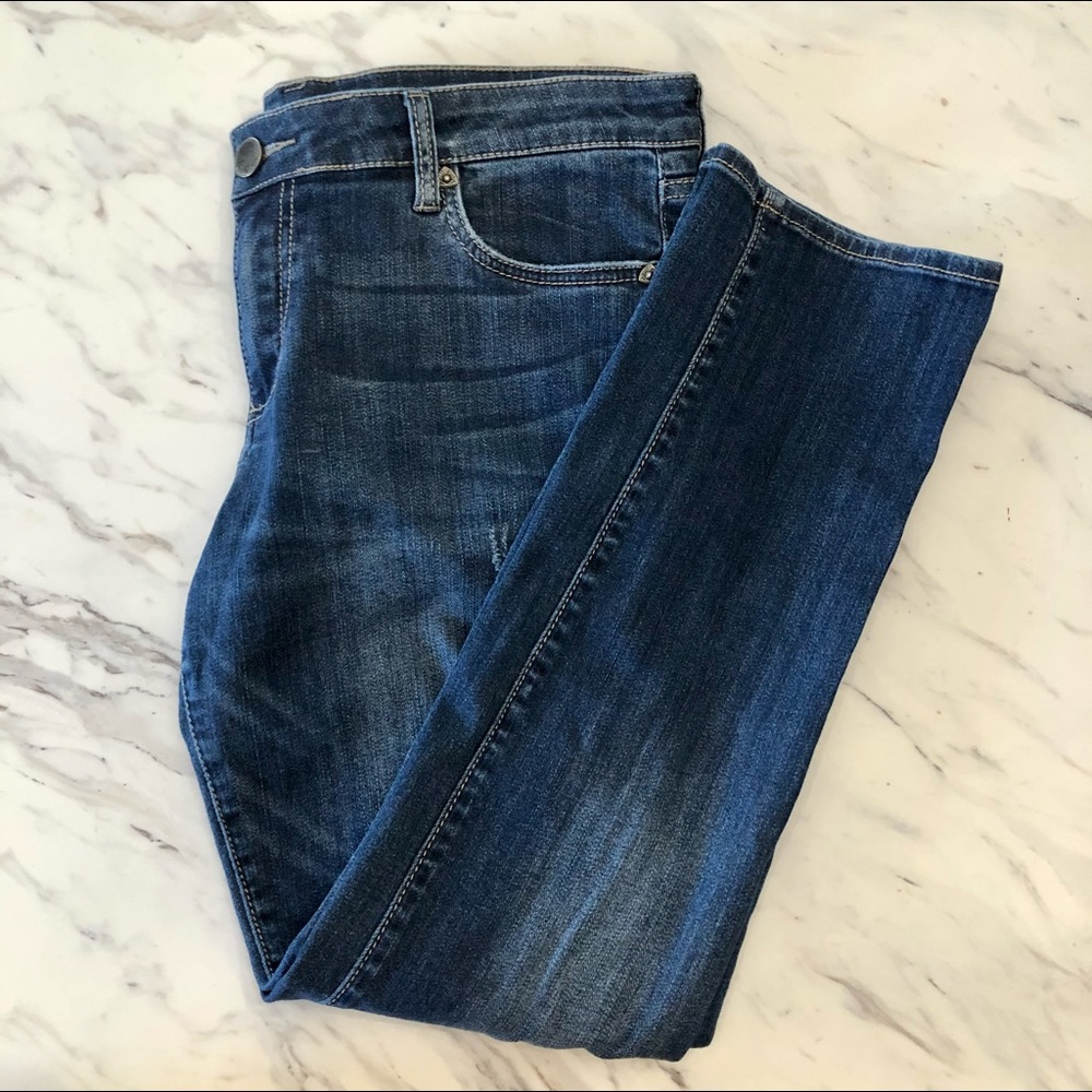 Kut From the Kloth Dark Denim Distressed Straight Leg Jeans 10P Petite